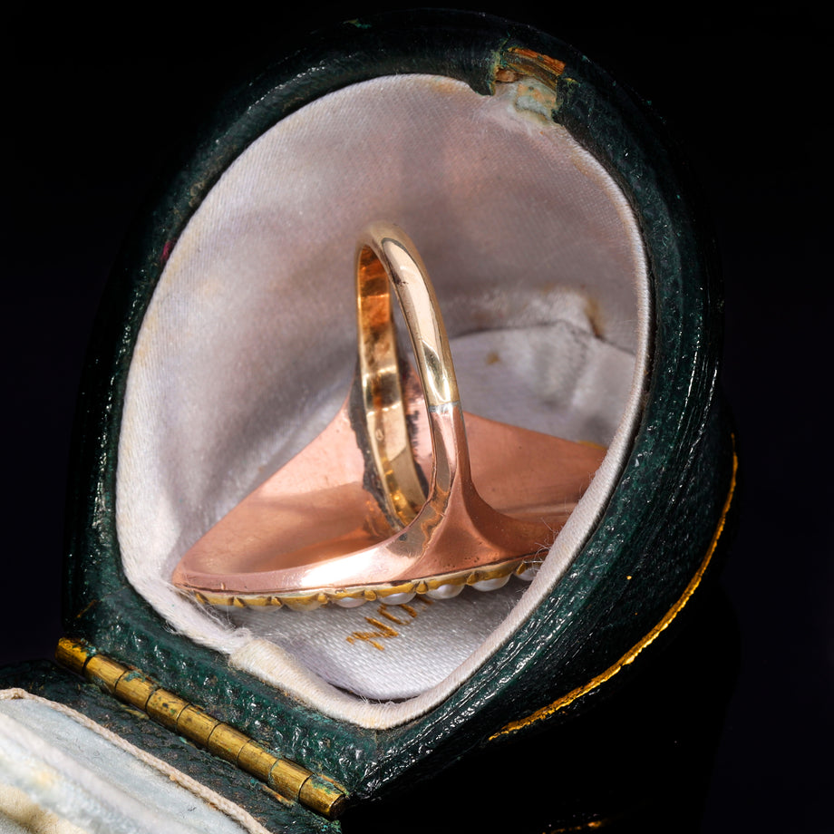 The Antique Early Victorian Hairwork And Pearl Navette Mourning Ring