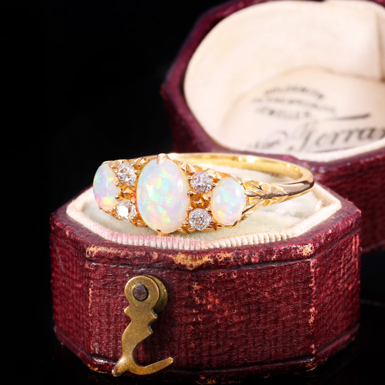 The Antique Edwardian 1906 3 Opal And Diamond Ring