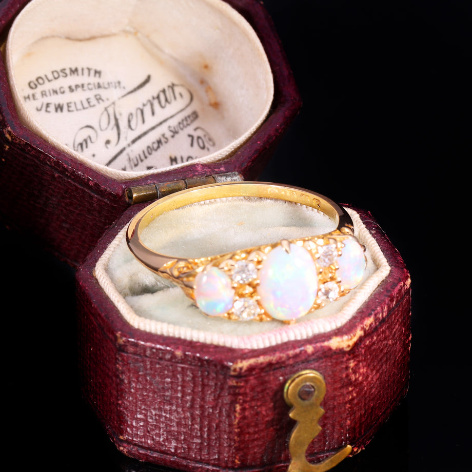 The Antique Edwardian 1906 3 Opal And Diamond Ring