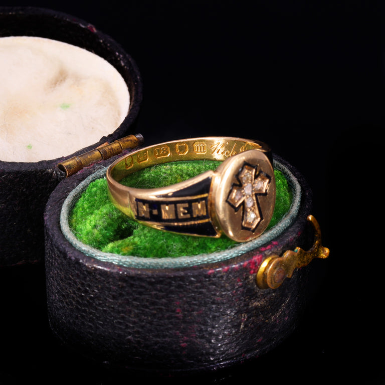 The Antique Victorian 1867 Diamond, Hairwork And Cross Mourning Ring