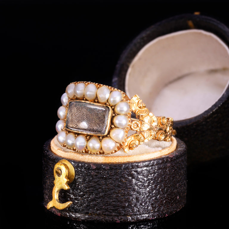 The Antique Georgian 1829 Pearl And Hairwork Mourning Ring