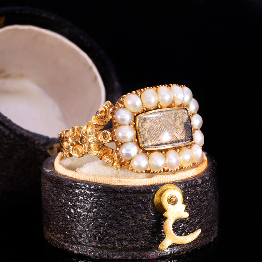 The Antique Georgian 1829 Pearl And Hairwork Mourning Ring