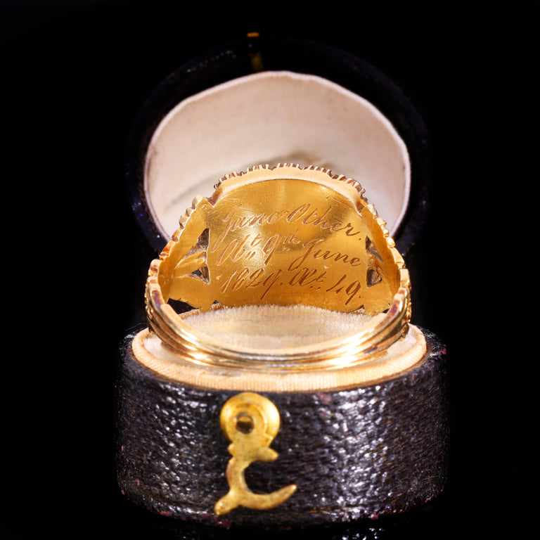The Antique Georgian 1829 Pearl And Hairwork Mourning Ring