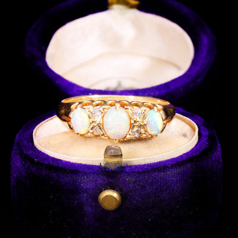 The Antique Victorian 1898 3 Opal And Diamond Ring