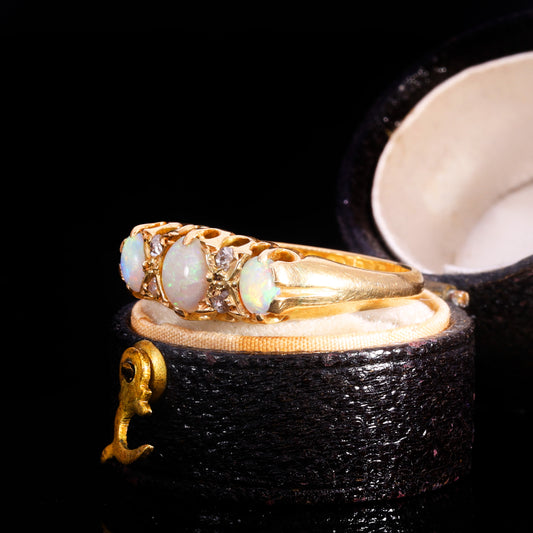 The Antique Victorian 1898 3 Opal And Diamond Ring