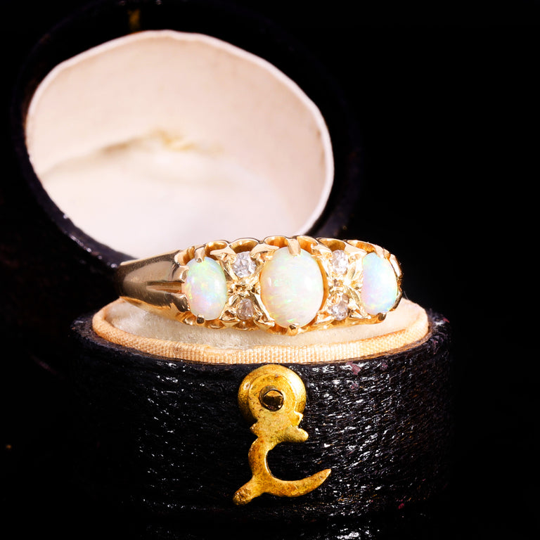 The Antique Victorian 1898 3 Opal And Diamond Ring