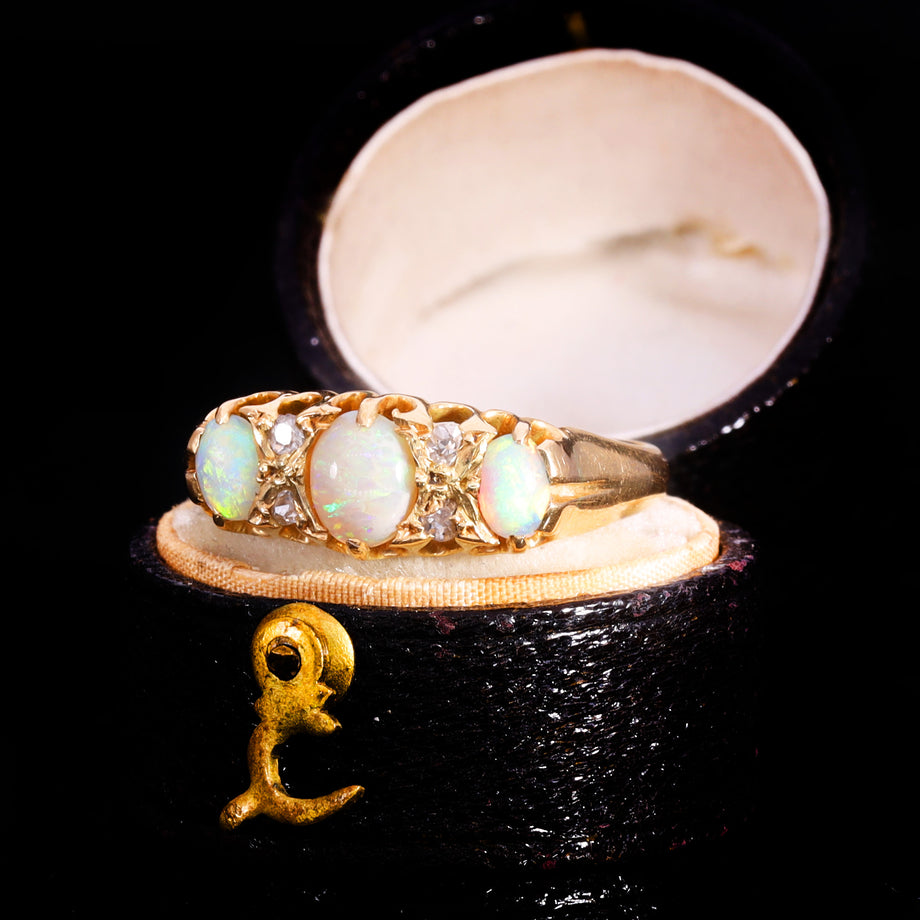 The Antique Victorian 1898 3 Opal And Diamond Ring