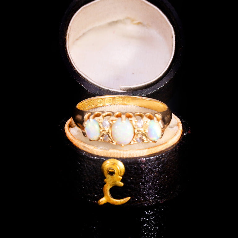The Antique Victorian 1898 3 Opal And Diamond Ring