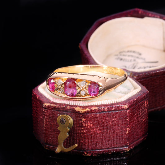 The Antique Edwardian 1909 Three Ruby And Diamond Ring