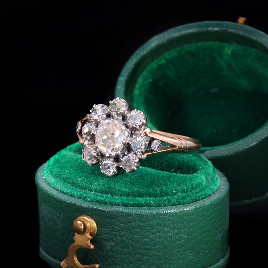 The Antique Georgian Eleven Old European Cut Diamond Cluster Ring