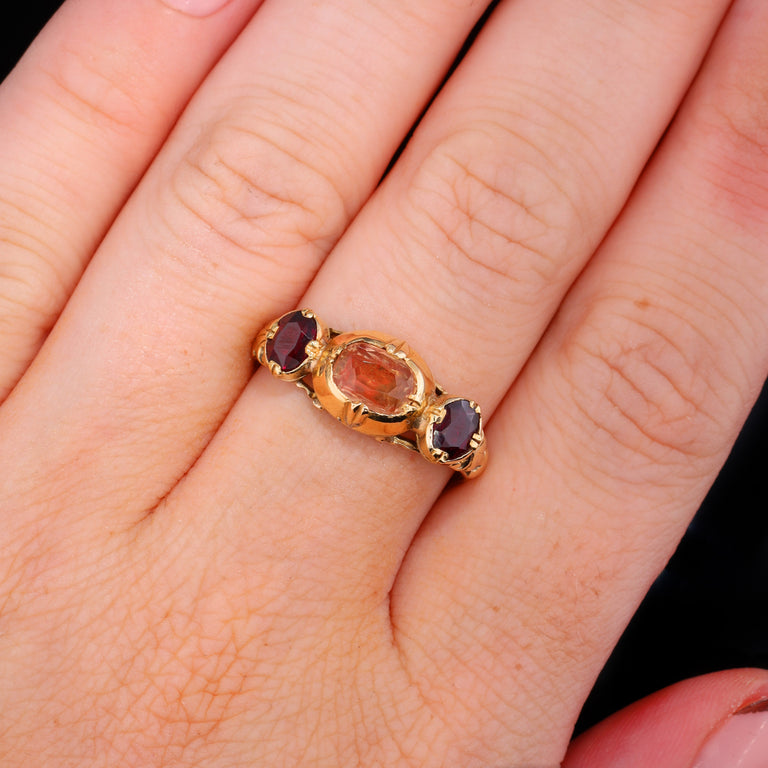The Antique French 19th Century Topaz and Garnet Ring