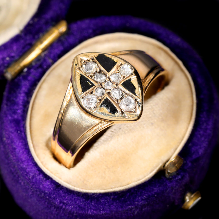 The Antique Victorian 1870 Cross Of Diamonds Mourning Ring