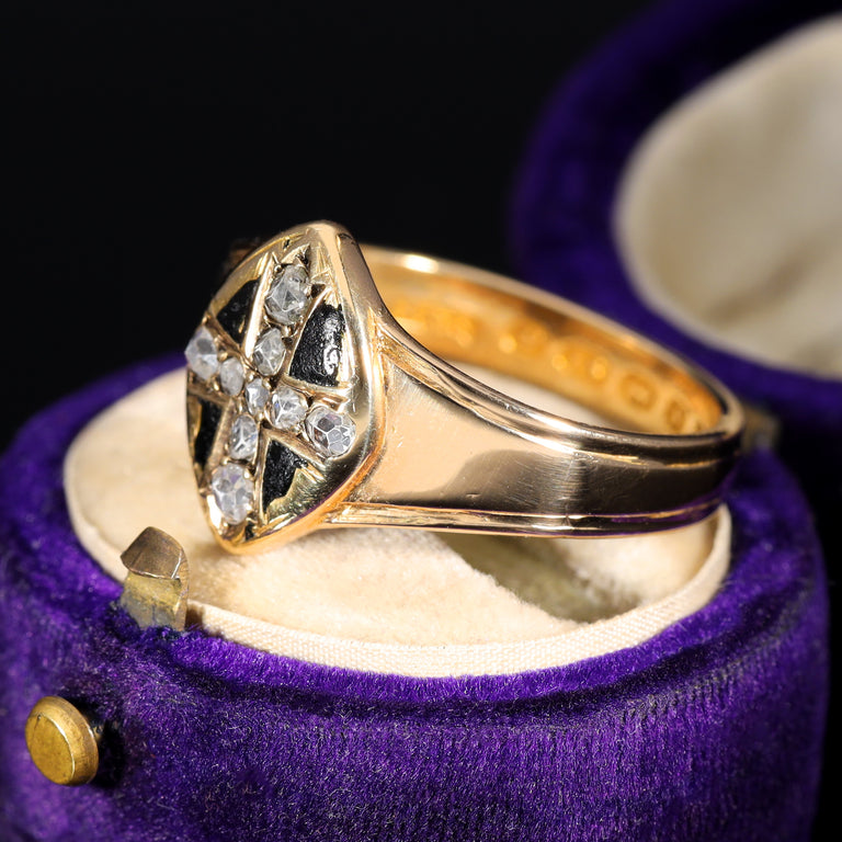 The Antique Victorian 1870 Cross Of Diamonds Mourning Ring