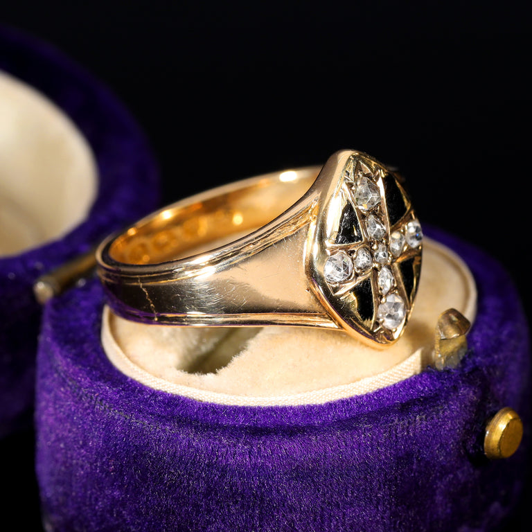 The Antique Victorian 1870 Cross Of Diamonds Mourning Ring