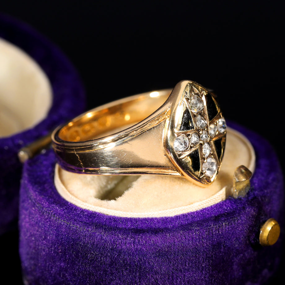 The Antique Victorian 1870 Cross Of Diamonds Mourning Ring