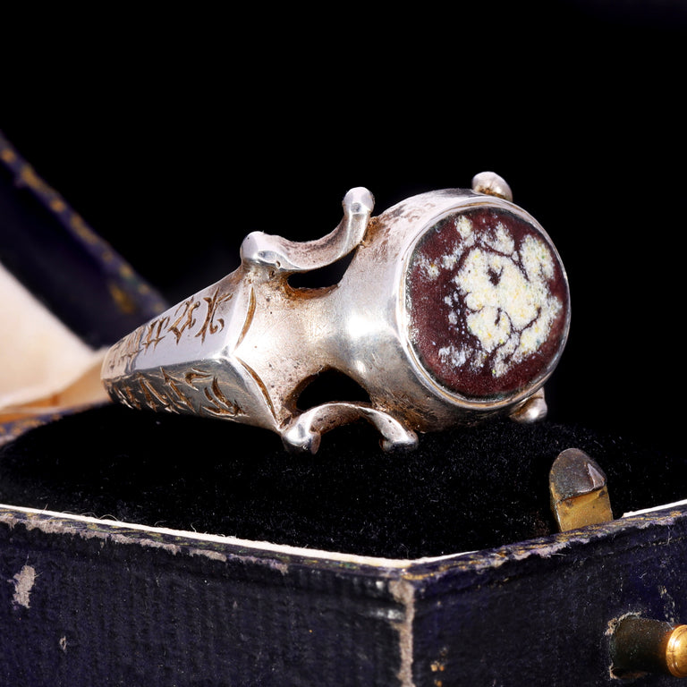 The Ancient 1601 Renaissance Silver Memento Mori Portrait Ring
