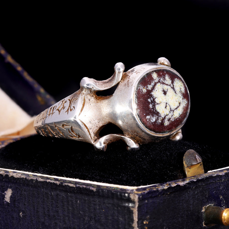 The Ancient 1601 Renaissance Silver Memento Mori Portrait Ring