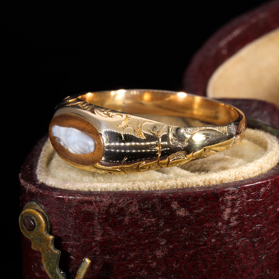 The Antique Victorian Lovers Hands Agate Fede Ring