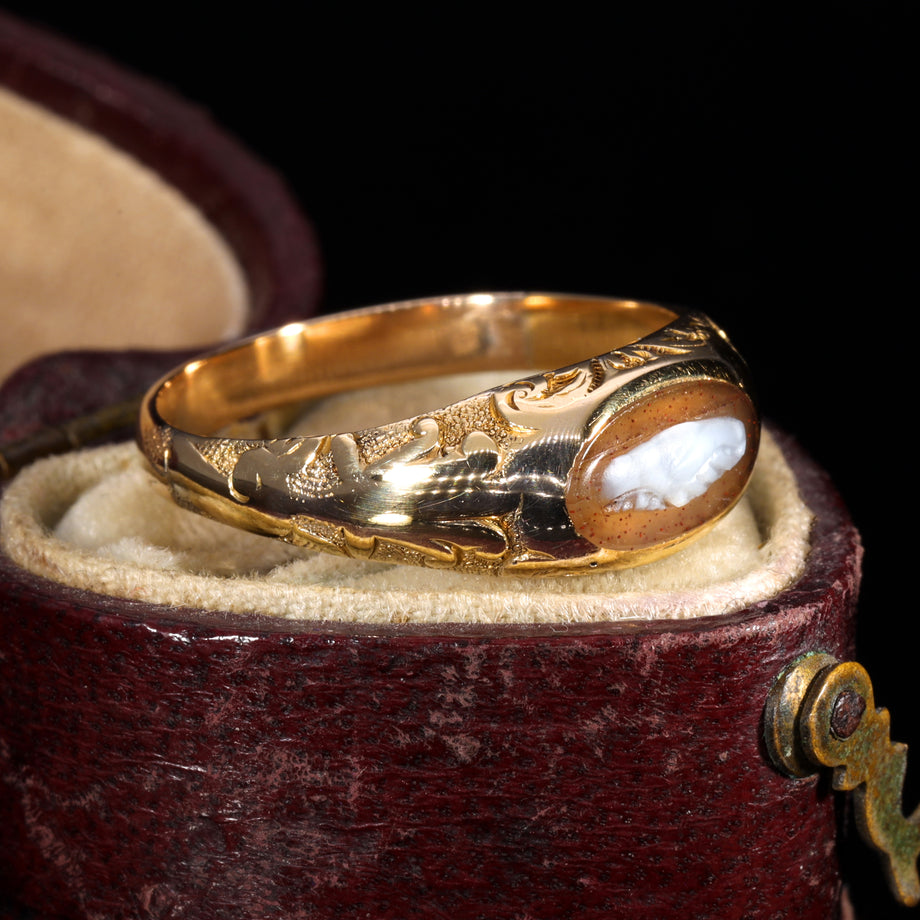 The Antique Victorian Lovers Hands Agate Fede Ring