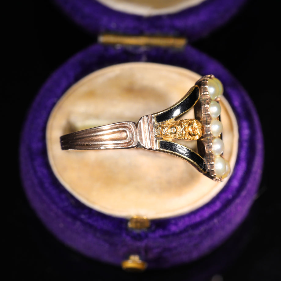 The Antique Georgian 1818 Pearl and Rose Mourning Ring