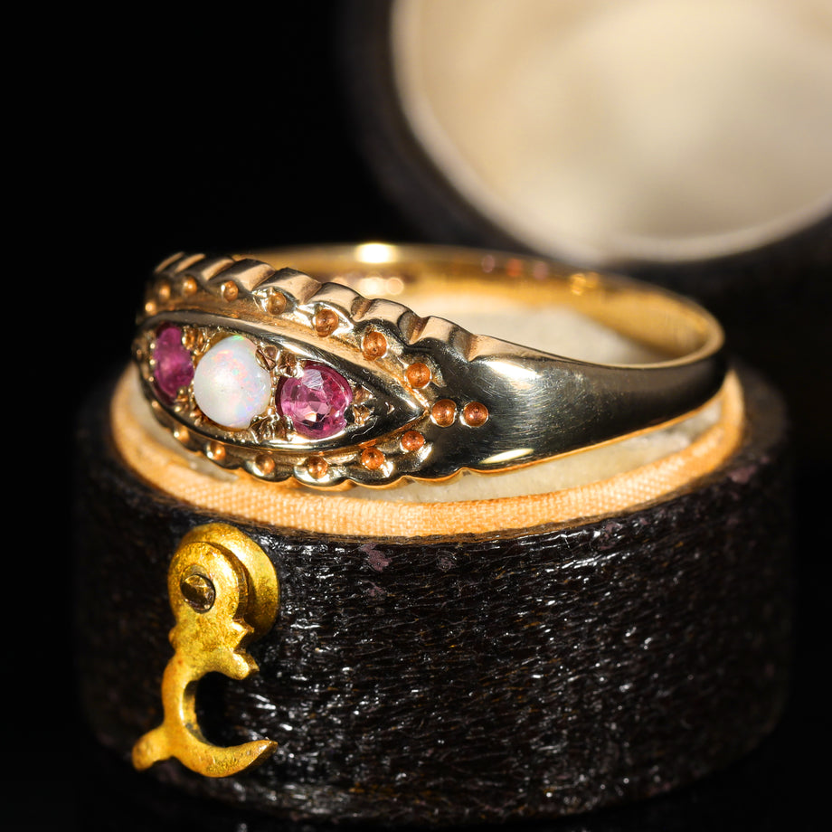 The Vintage 1997 Ruby and Opal Boat Ring