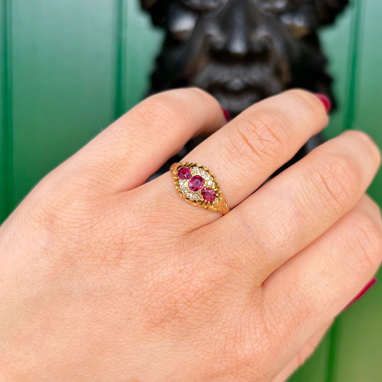 The Antique Victorian Ruby and Old Cut Diamond Cluster Ring
