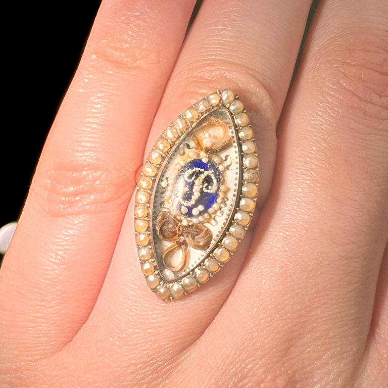 The Antique Georgian Pearl and Enamel Monogram Mourning Ring