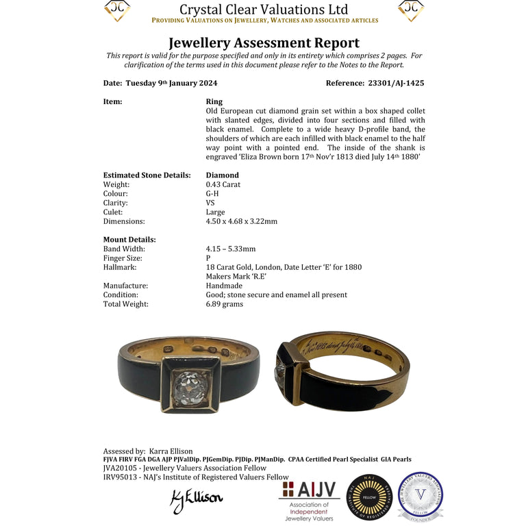 The Antique Black Enamel and Cushion Cut Diamond Mourning Ring - Antique Jewellers