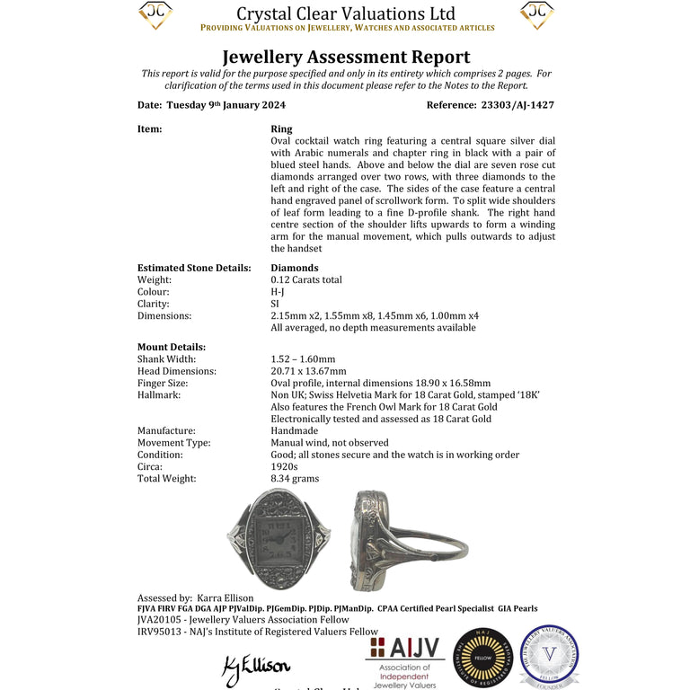 The Antique Art Deco Diamond Watch Ring - Antique Jewellers