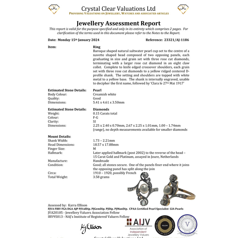 The Antique 1917 Baroque Pearl and Old Cut Diamond Elaborate Ring - Antique Jewellers