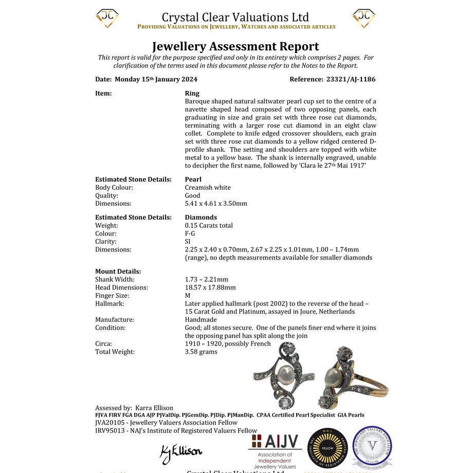 The Antique 1917 Baroque Pearl and Old Cut Diamond Elaborate Ring - Antique Jewellers