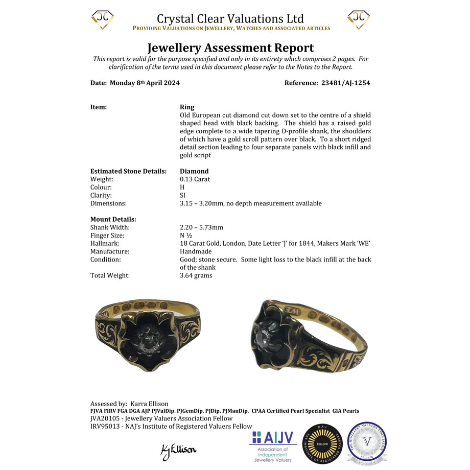 The Antique 1844 Diamond and Enamel Mourning Ring - Antique Jewellers