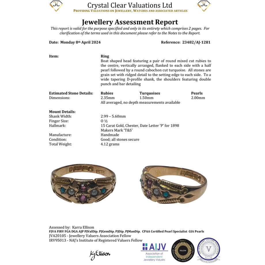 The Antique 1898 Ruby, Turquoise and Pearl Ring - Antique Jewellers