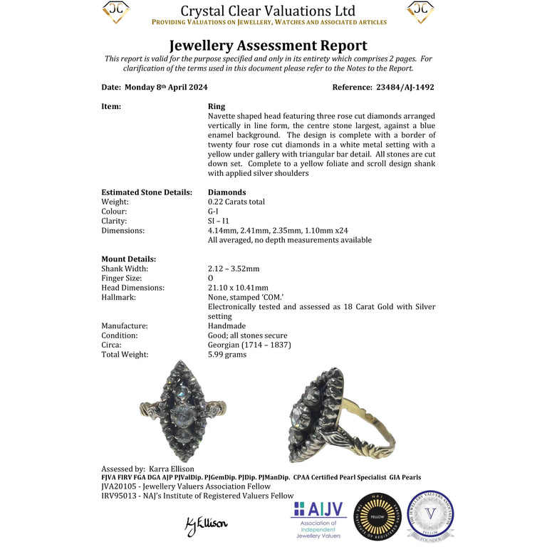 The Antique Georgian Rose Cut Diamond Navette Ring - Antique Jewellers