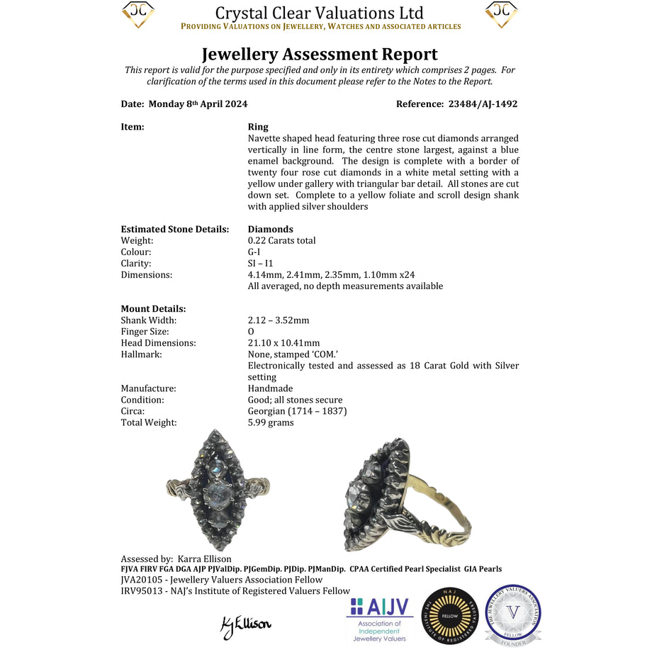 The Antique Georgian Rose Cut Diamond Navette Ring - Antique Jewellers