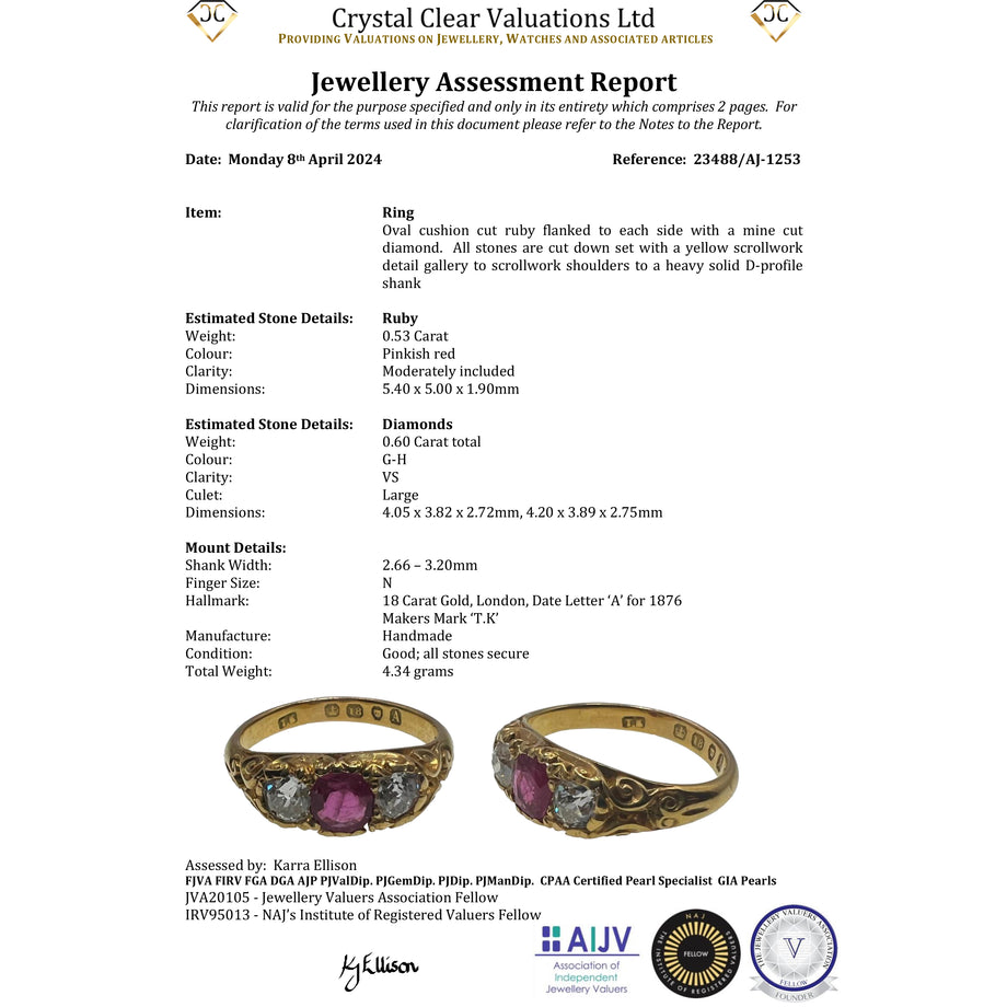 The Antique Victorian 1876 Ruby and Old Cut Diamond Magnificent Ring - Antique Jewellers