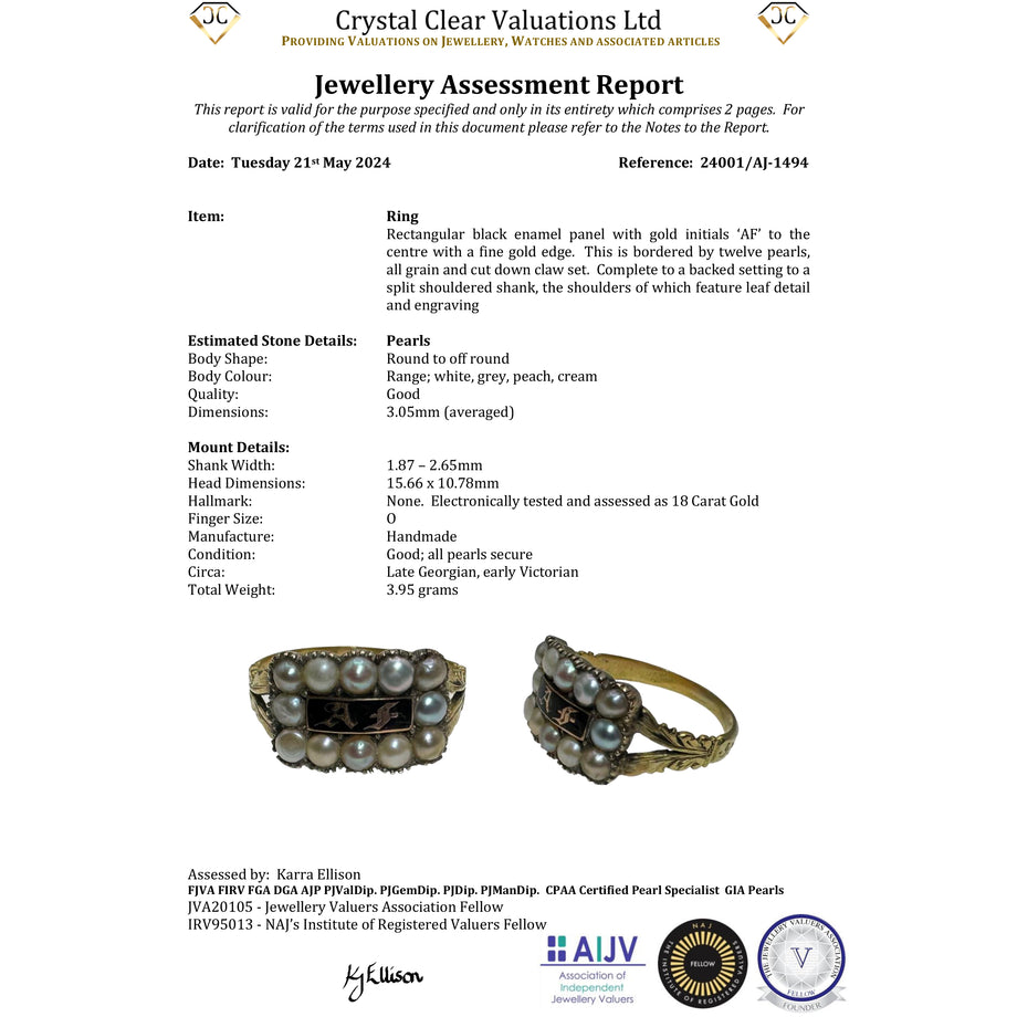 The Antique Victorian A.F Pearl Mourning Ring - Antique Jewellers