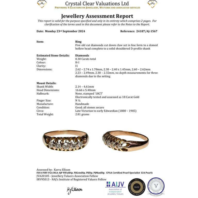 The Antique Five Old Cut Diamond Boat Ring