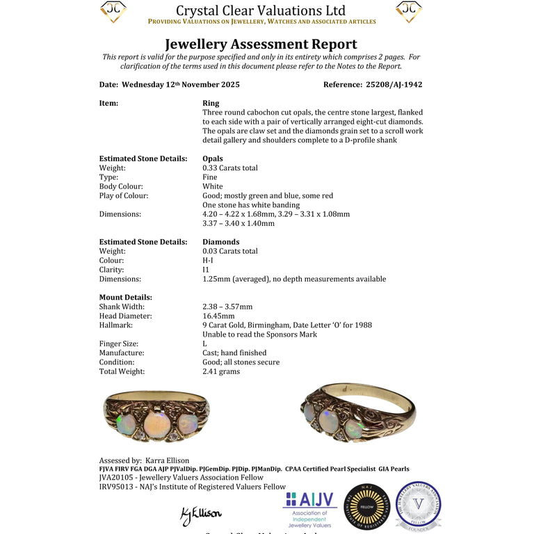 The Vintage 1988 Opal And Diamond Scroll Ring