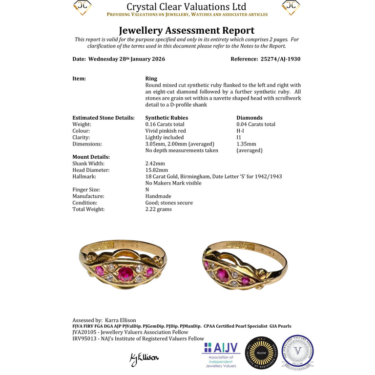 The Vintage 1942 Synthetic Ruby And Diamond Ring