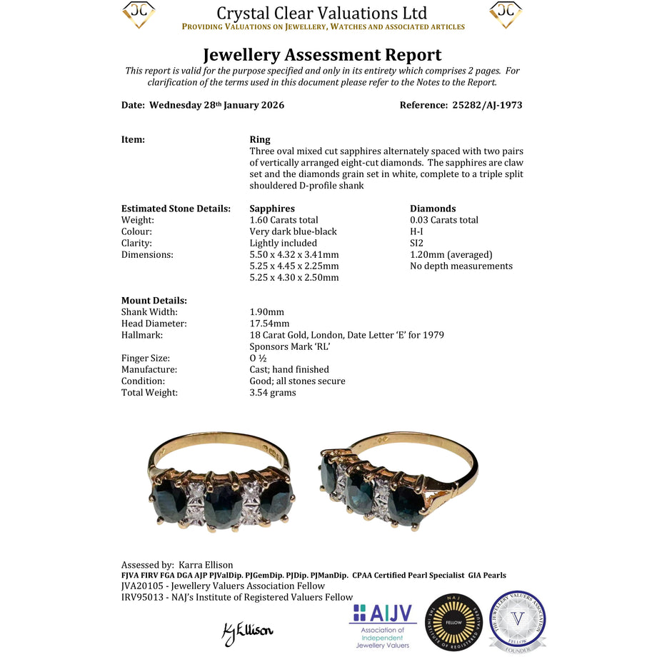 The Vintage 1979 Three Cushion Cut Sapphire And Diamond Ring