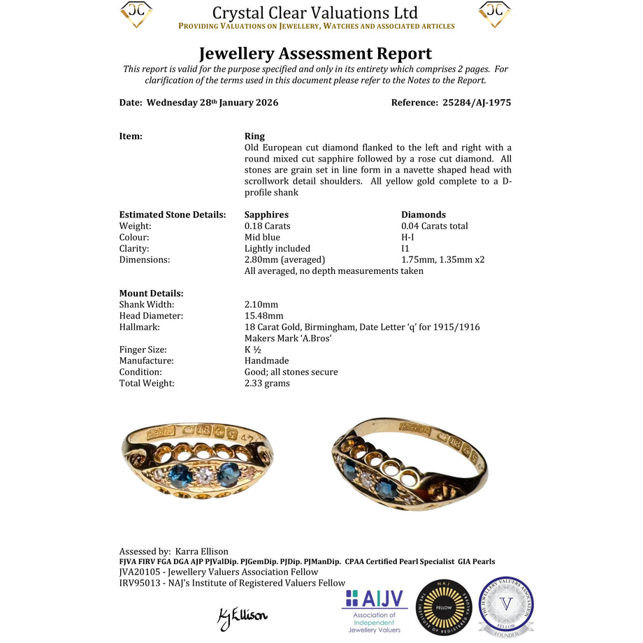 The Antique 1915 Diamond And Sapphire Boat Ring