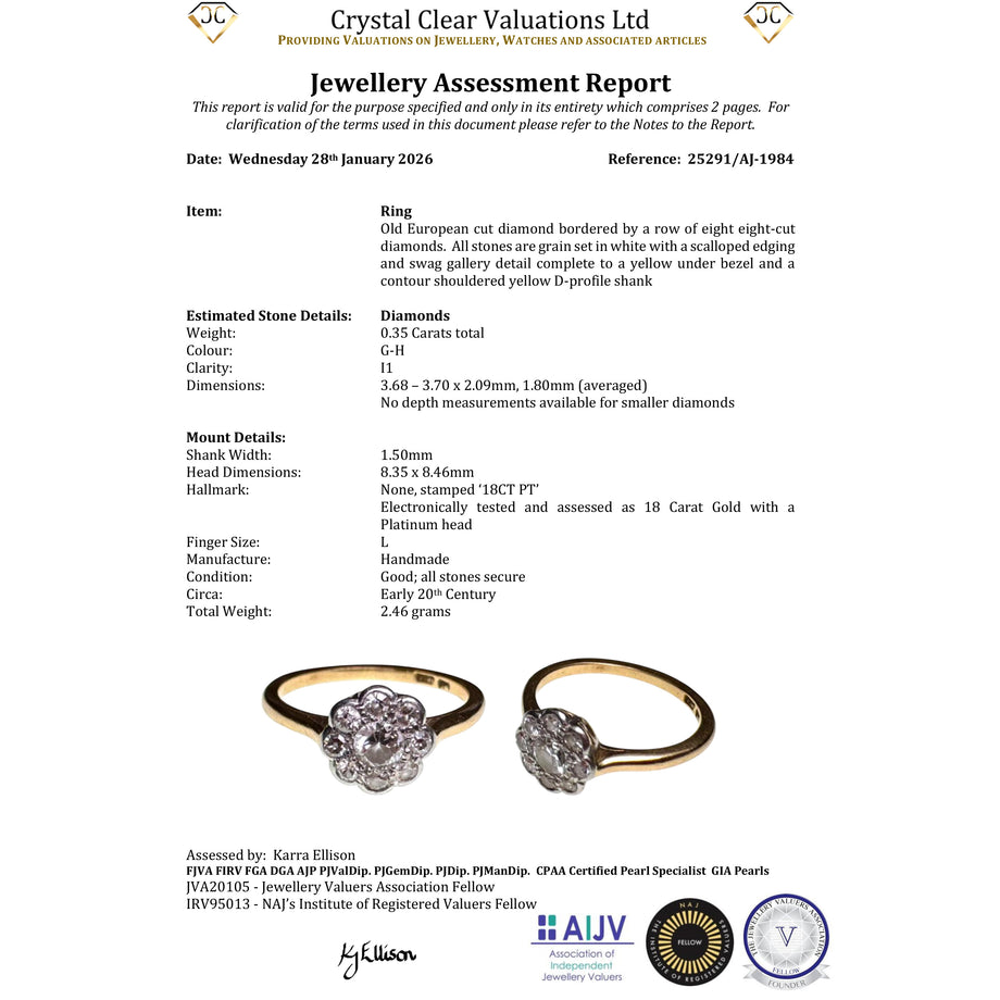 The Antique Old European Cut Diamond Daisy Cluster Ring