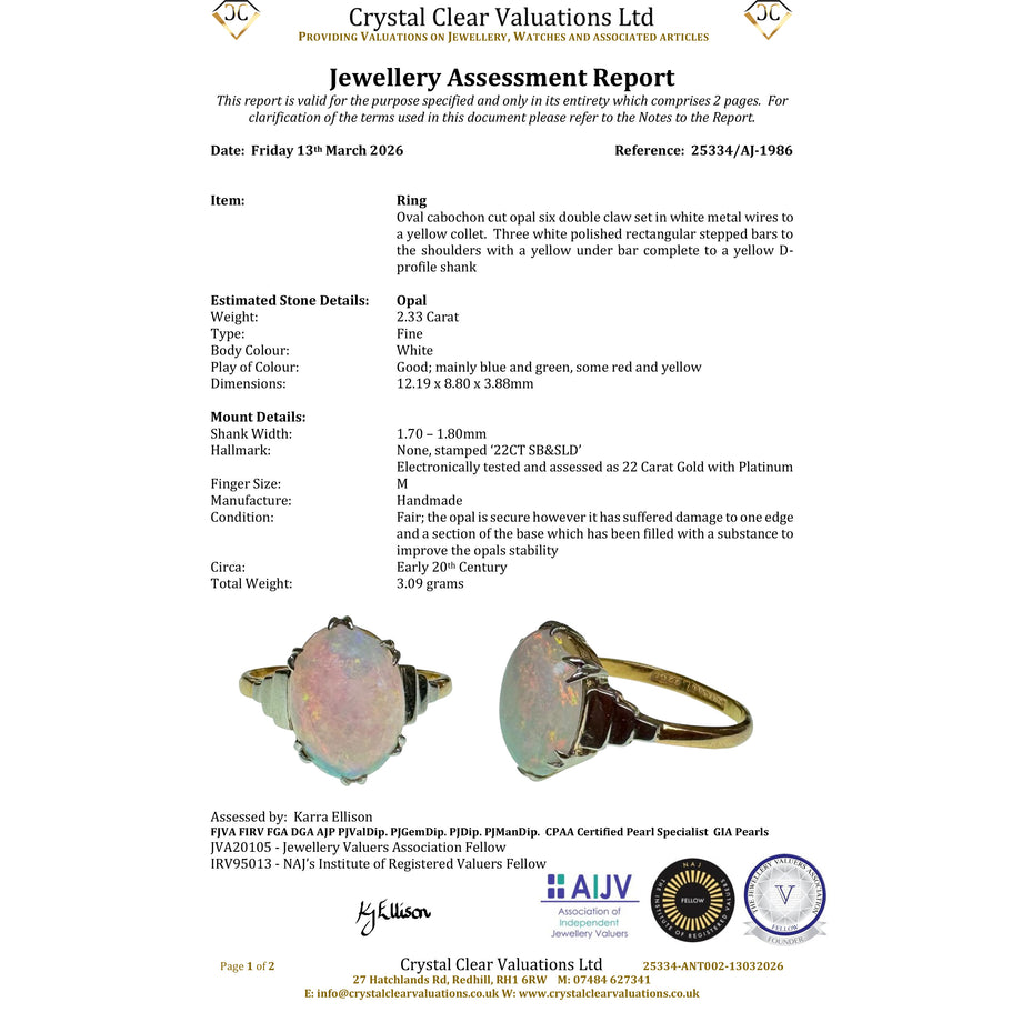 The Antique 22ct Gold Stepped Shoulder Opal Ring