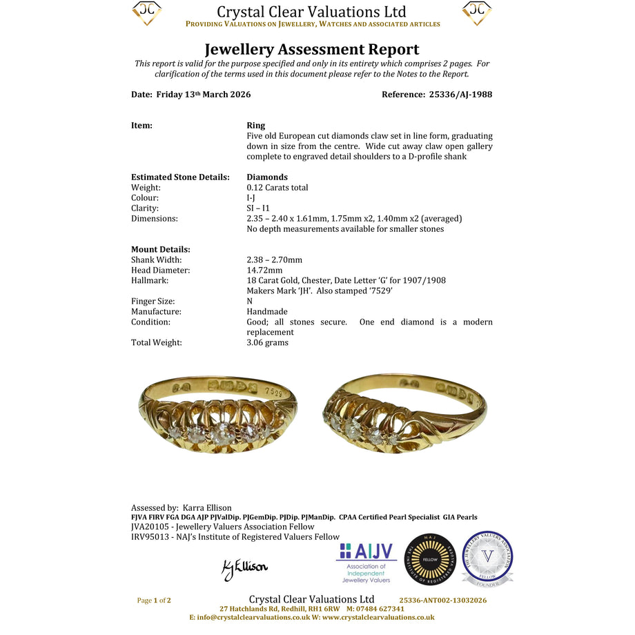 The Antique Edwardian 1907 Old Cut Diamond Five Stone Ring