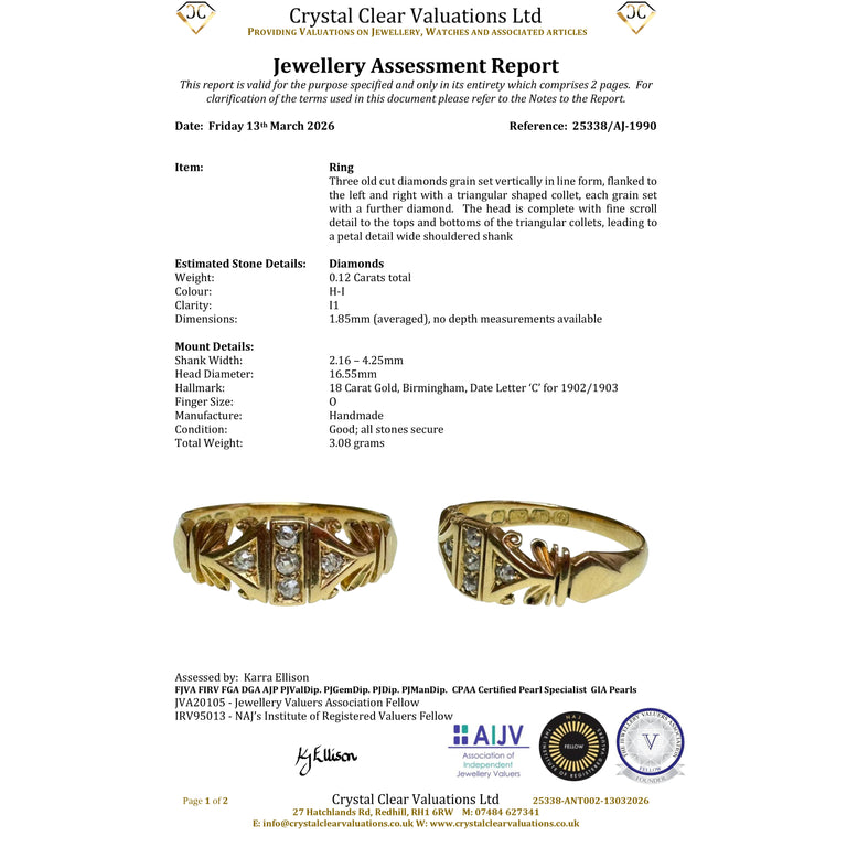 The Antique Edwardian 1902 Five Diamond Patterned Ring