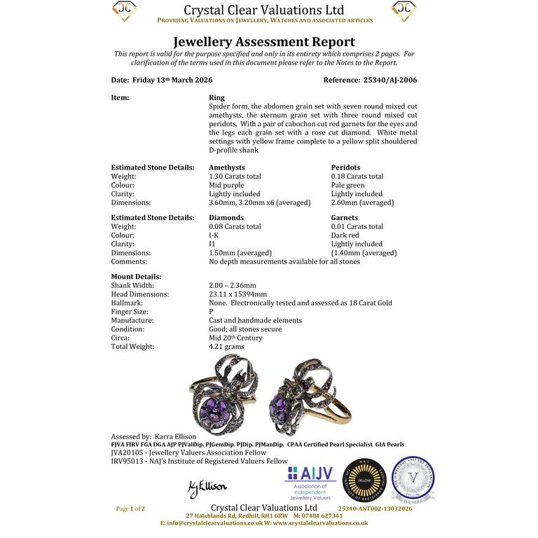 The Vintage Peridot, Amethyst, Garnet And Diamond Spider Ring