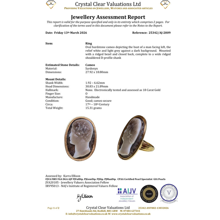 The Ancient 17th Century Hard Stone Cameo Ring