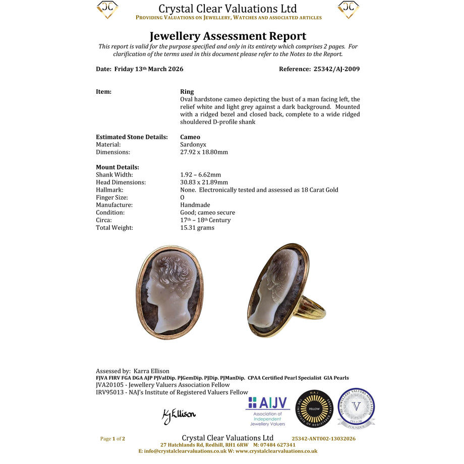 The Ancient 17th Century Hard Stone Cameo Ring
