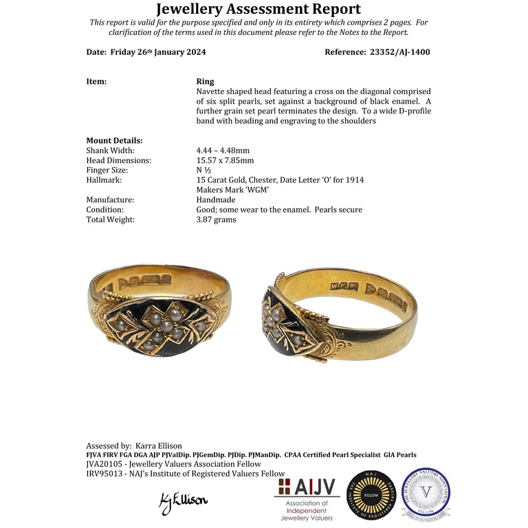 The Antique 1914 Pearl and Enamel Cross Ring - Antique Jewellers